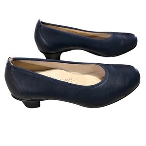 SAS Milano Navy Blue Leather Low Block Heel Pumps Womens 11 W